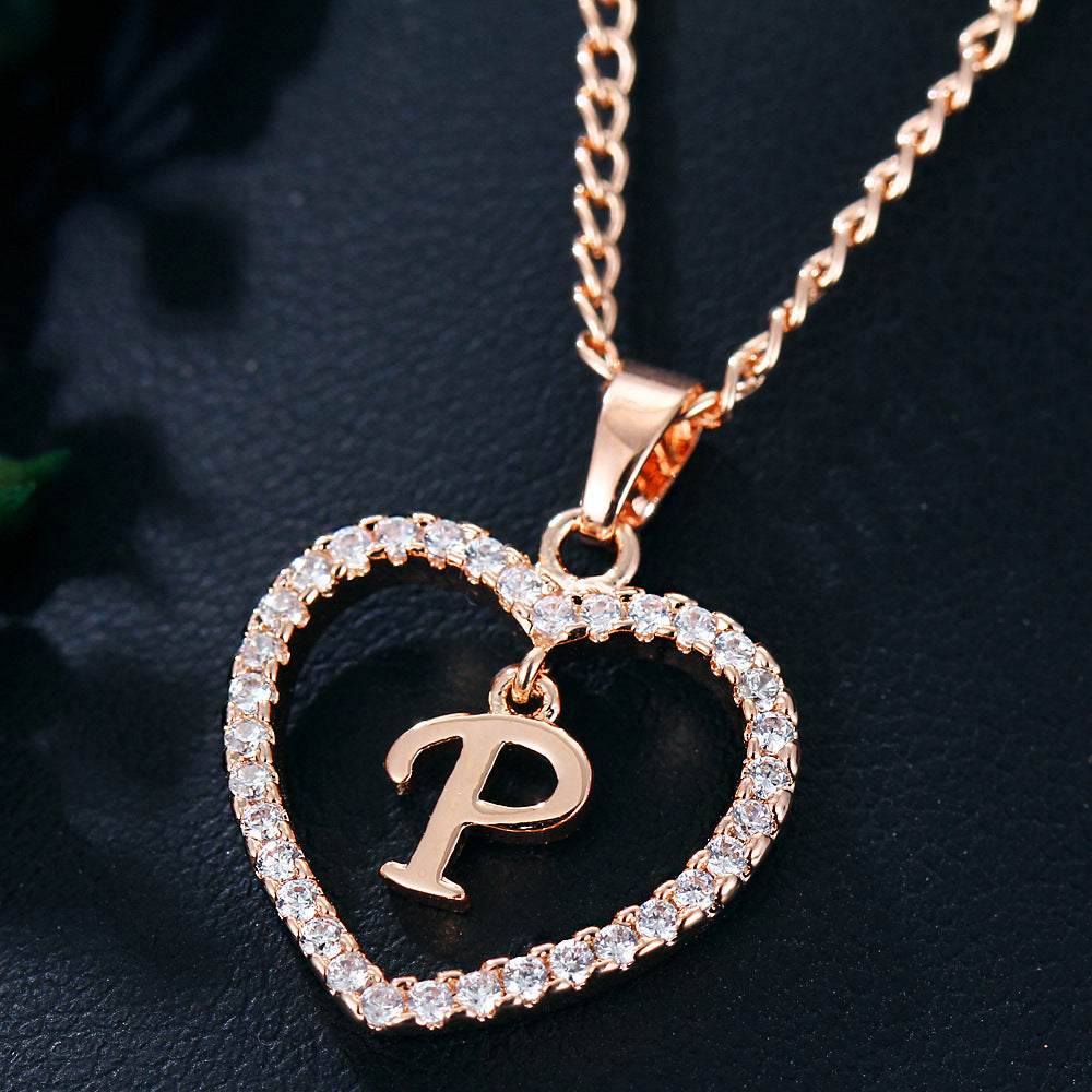 Zircon Heart-Shaped Letter Necklace
