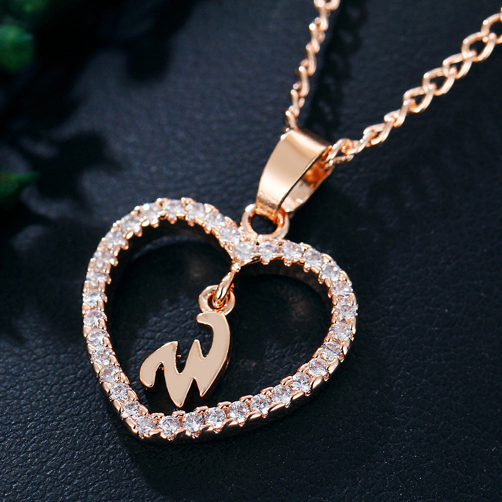 Zircon Heart-Shaped Letter Necklace