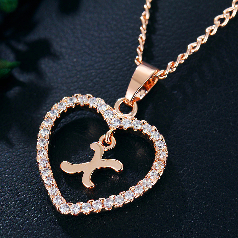 Zircon Heart-Shaped Letter Necklace