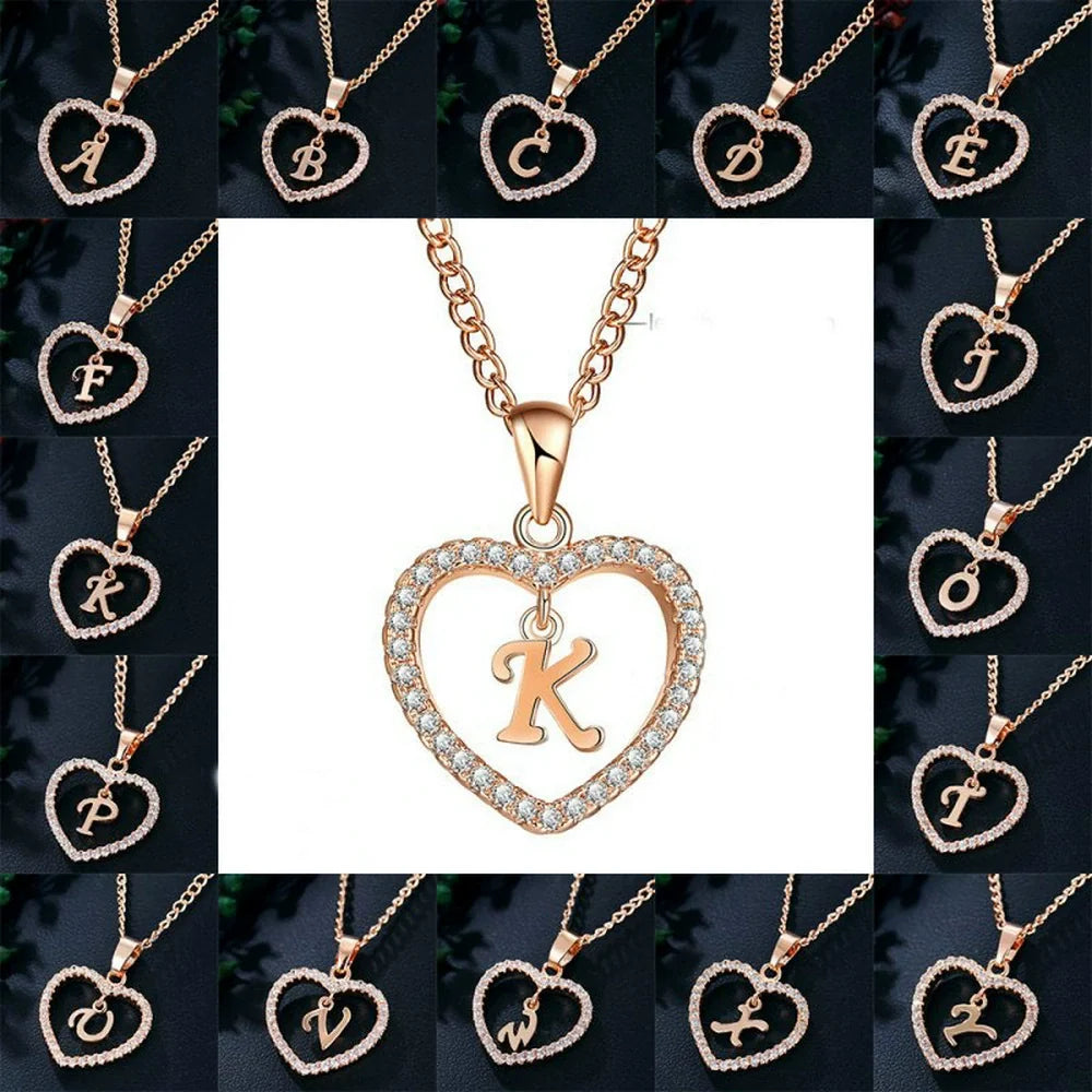 Zircon Heart-Shaped Letter Necklace