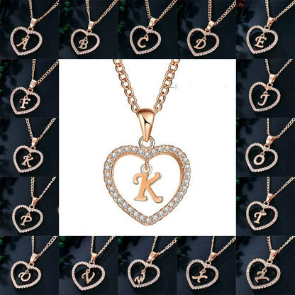 Zircon Heart-Shaped Letter Necklace
