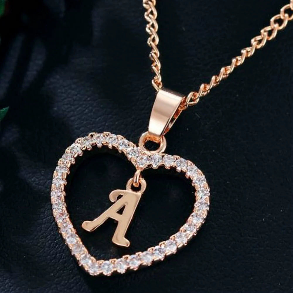 Zircon Heart-Shaped Letter Necklace