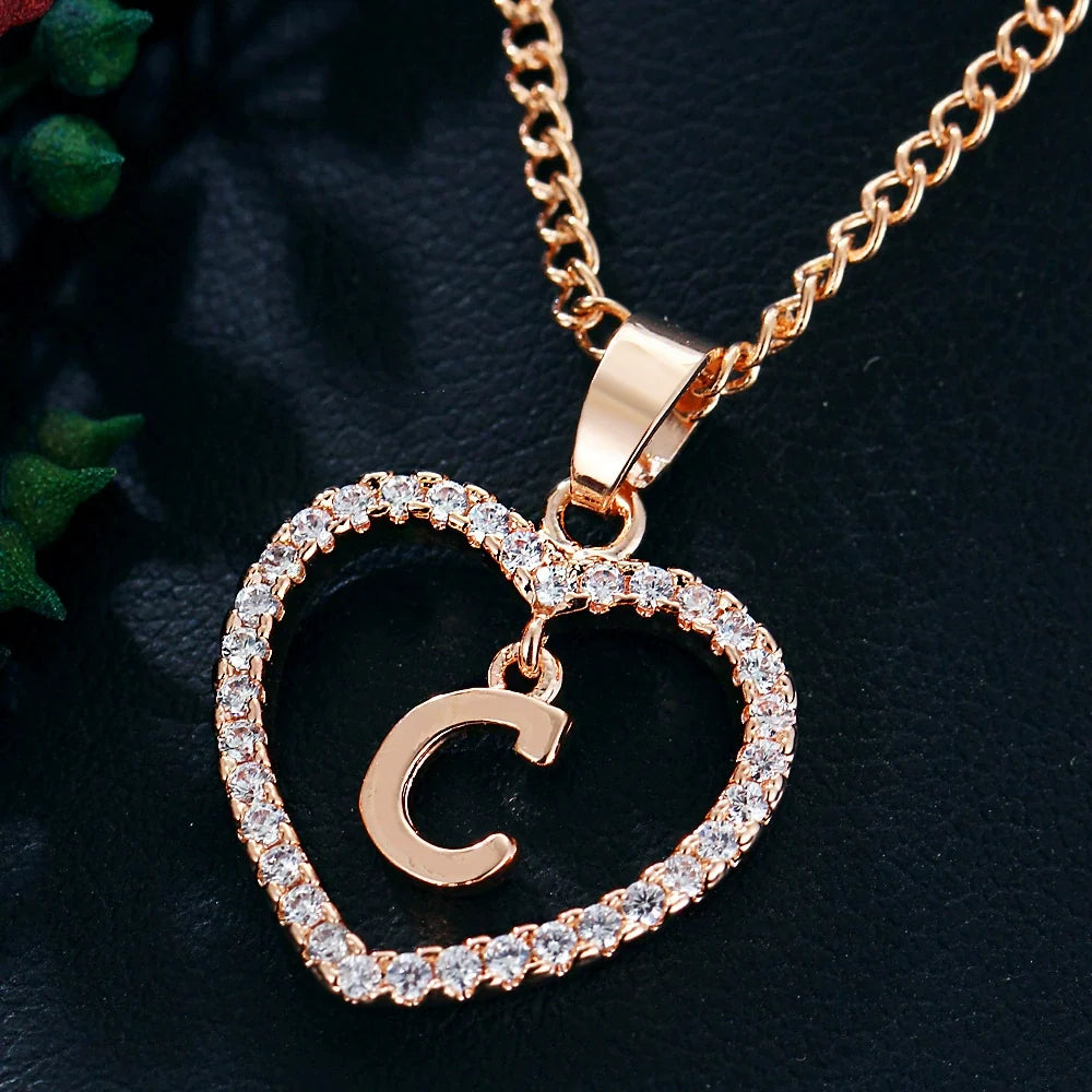 Zircon Heart-Shaped Letter Necklace