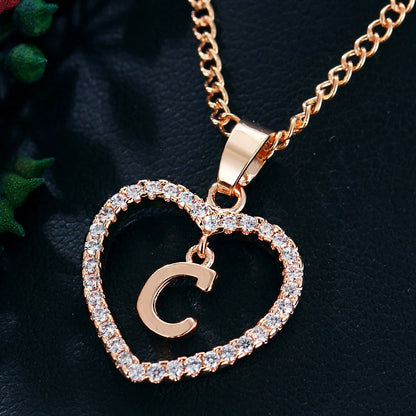 Zircon Heart-Shaped Letter Necklace