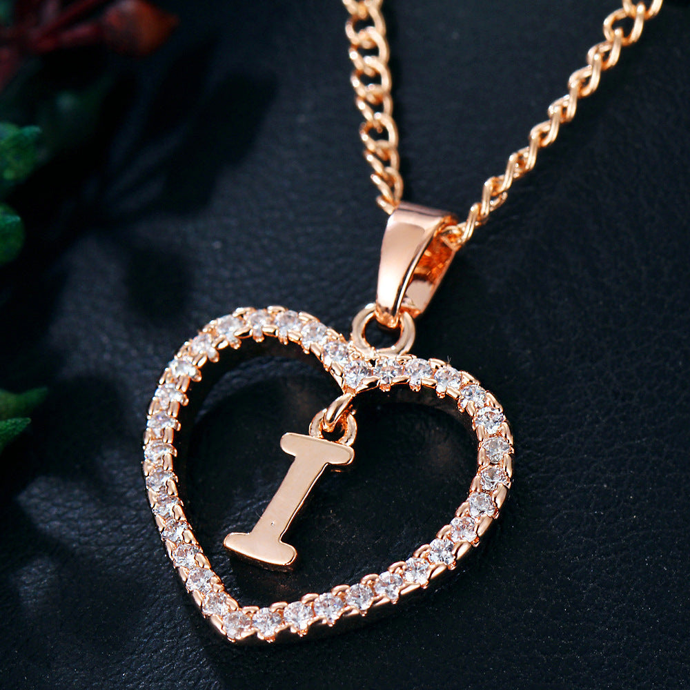 Zircon Heart-Shaped Letter Necklace
