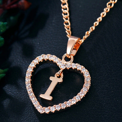Zircon Heart-Shaped Letter Necklace