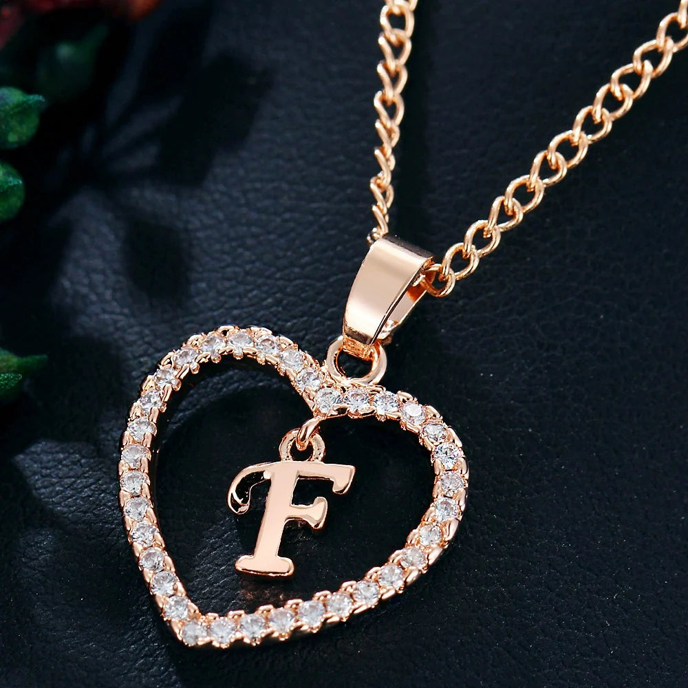 Zircon Heart-Shaped Letter Necklace