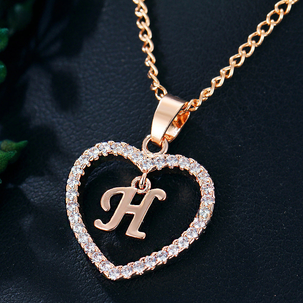 Zircon Heart-Shaped Letter Necklace