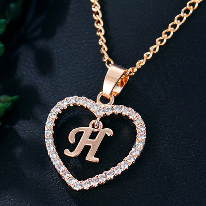 Zircon Heart-Shaped Letter Necklace