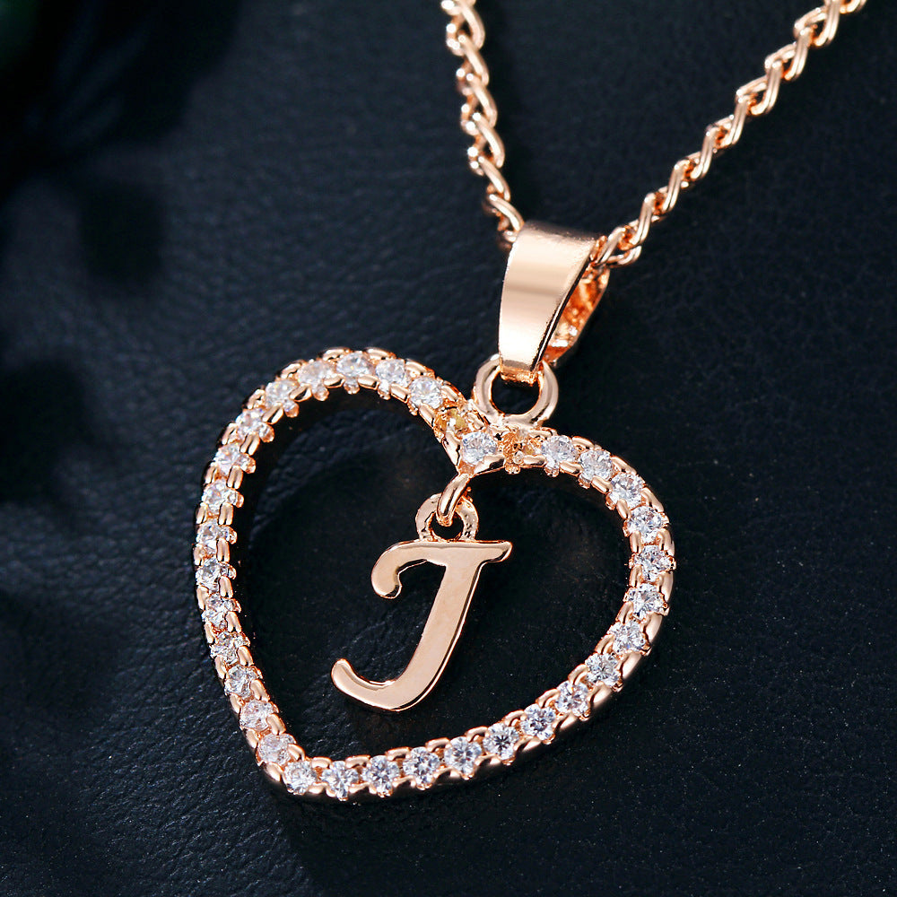 Zircon Heart-Shaped Letter Necklace