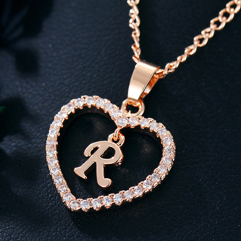 Zircon Heart-Shaped Letter Necklace
