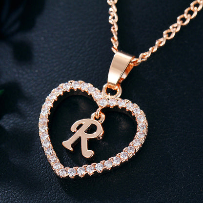 Zircon Heart-Shaped Letter Necklace