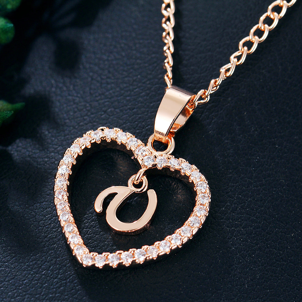 Zircon Heart-Shaped Letter Necklace