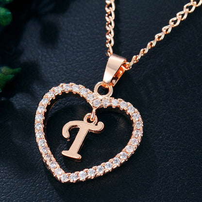 Zircon Heart-Shaped Letter Necklace