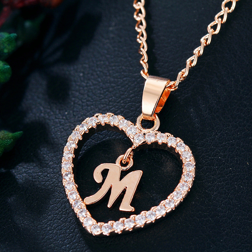 Zircon Heart-Shaped Letter Necklace