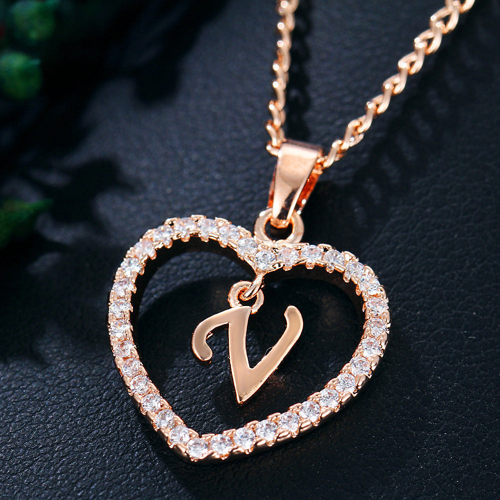 Zircon Heart-Shaped Letter Necklace