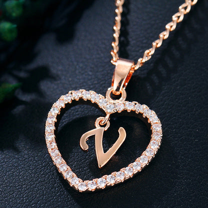 Zircon Heart-Shaped Letter Necklace