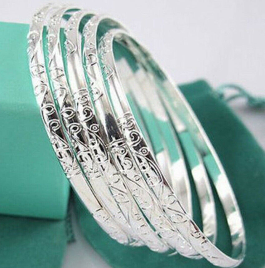 5-piece Embroidered Circular Silver Bracelets