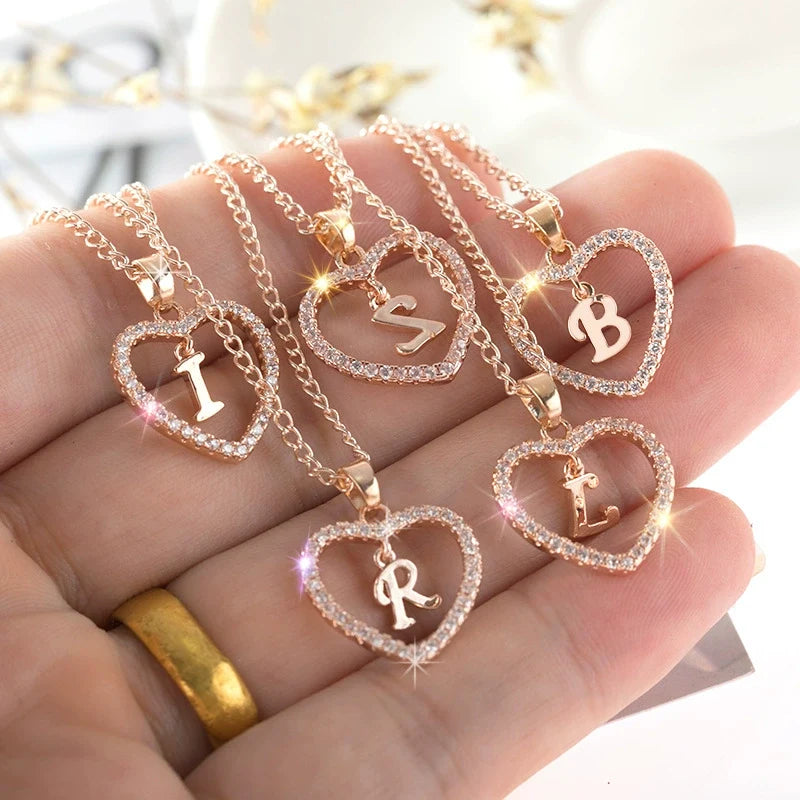 Zircon Heart-Shaped Letter Necklace