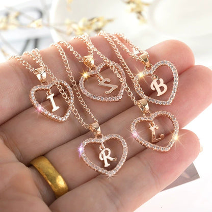 Zircon Heart-Shaped Letter Necklace