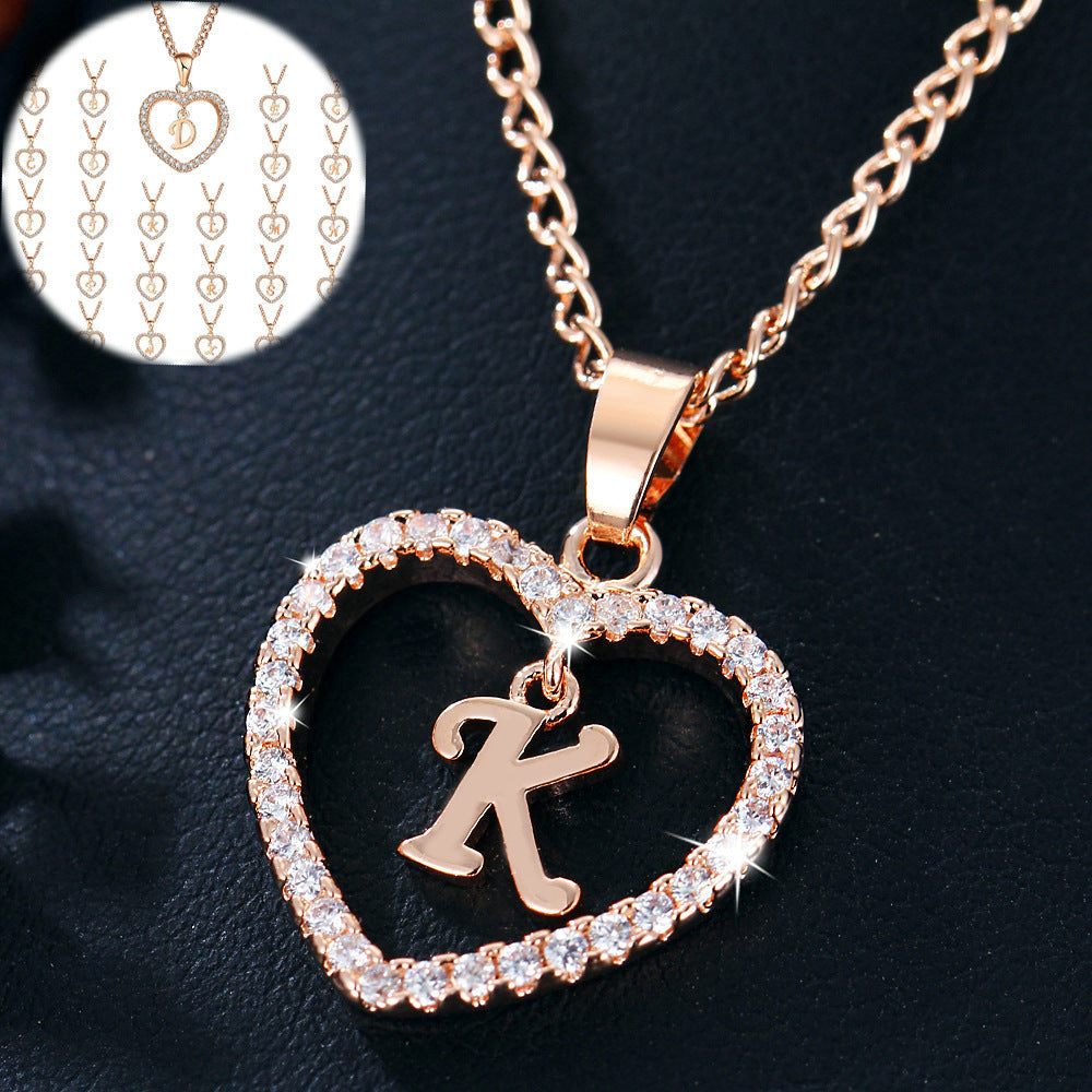 Zircon Heart-Shaped Letter Necklace
