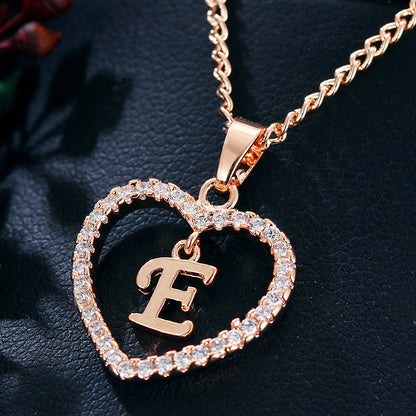 Zircon Heart-Shaped Letter Necklace