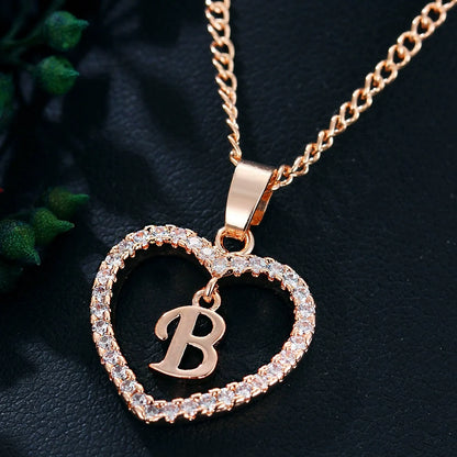 Zircon Heart-Shaped Letter Necklace