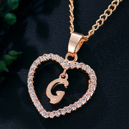 Zircon Heart-Shaped Letter Necklace