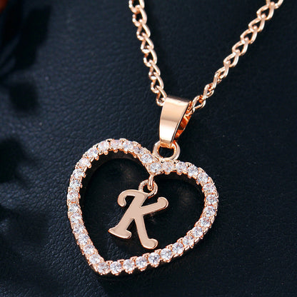 Zircon Heart-Shaped Letter Necklace
