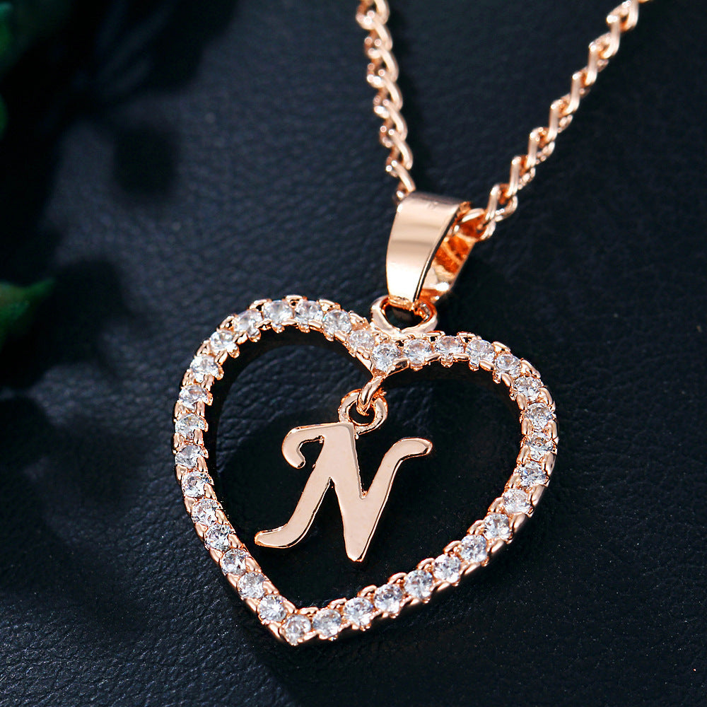 Zircon Heart-Shaped Letter Necklace