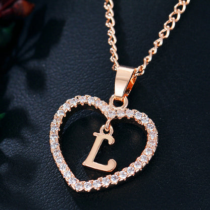 Zircon Heart-Shaped Letter Necklace