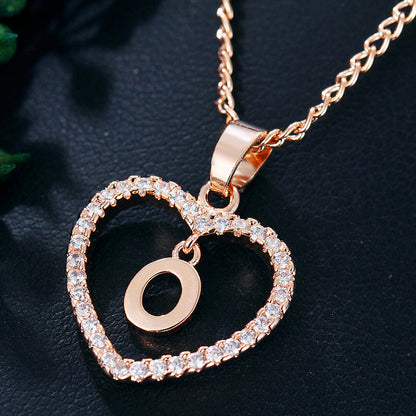 Zircon Heart-Shaped Letter Necklace