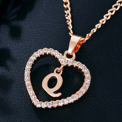 Zircon Heart-Shaped Letter Necklace