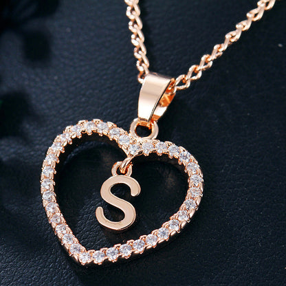 Zircon Heart-Shaped Letter Necklace
