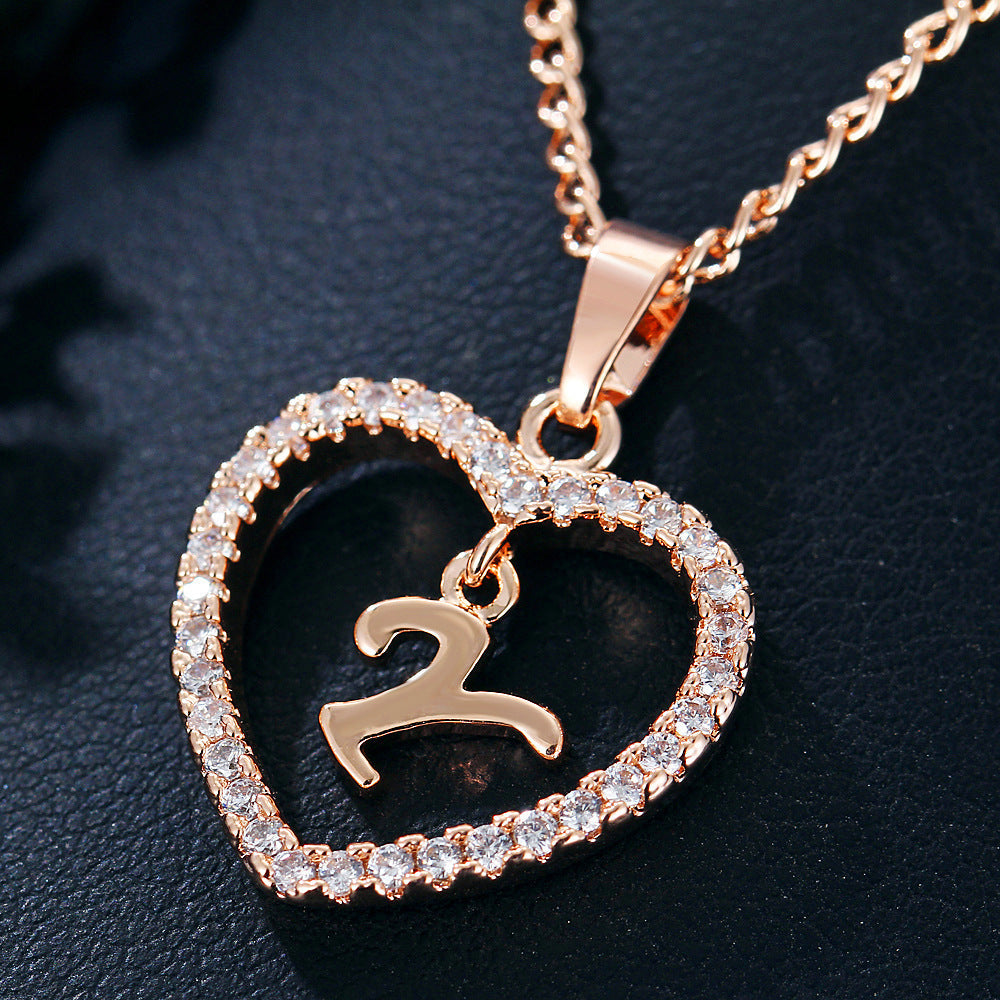 Zircon Heart-Shaped Letter Necklace