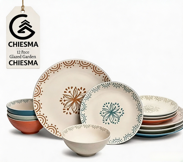 CHIESMA Unbreakable Melamine Dinnerware Set Microwave Dishwasher Safe Lightweight for Indoor Outdoor Camping Parties