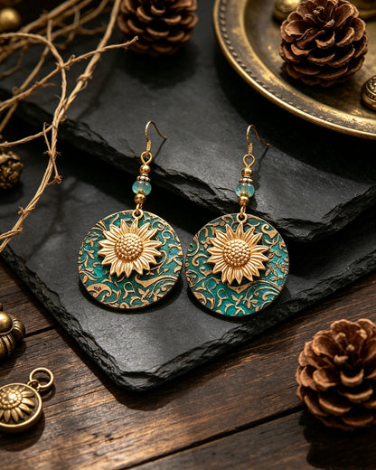 Bohemian Double-Layer Sunflower Earrings