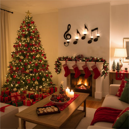 Music Note Wall Candle Holders Set – Metal Art Sconce Decor