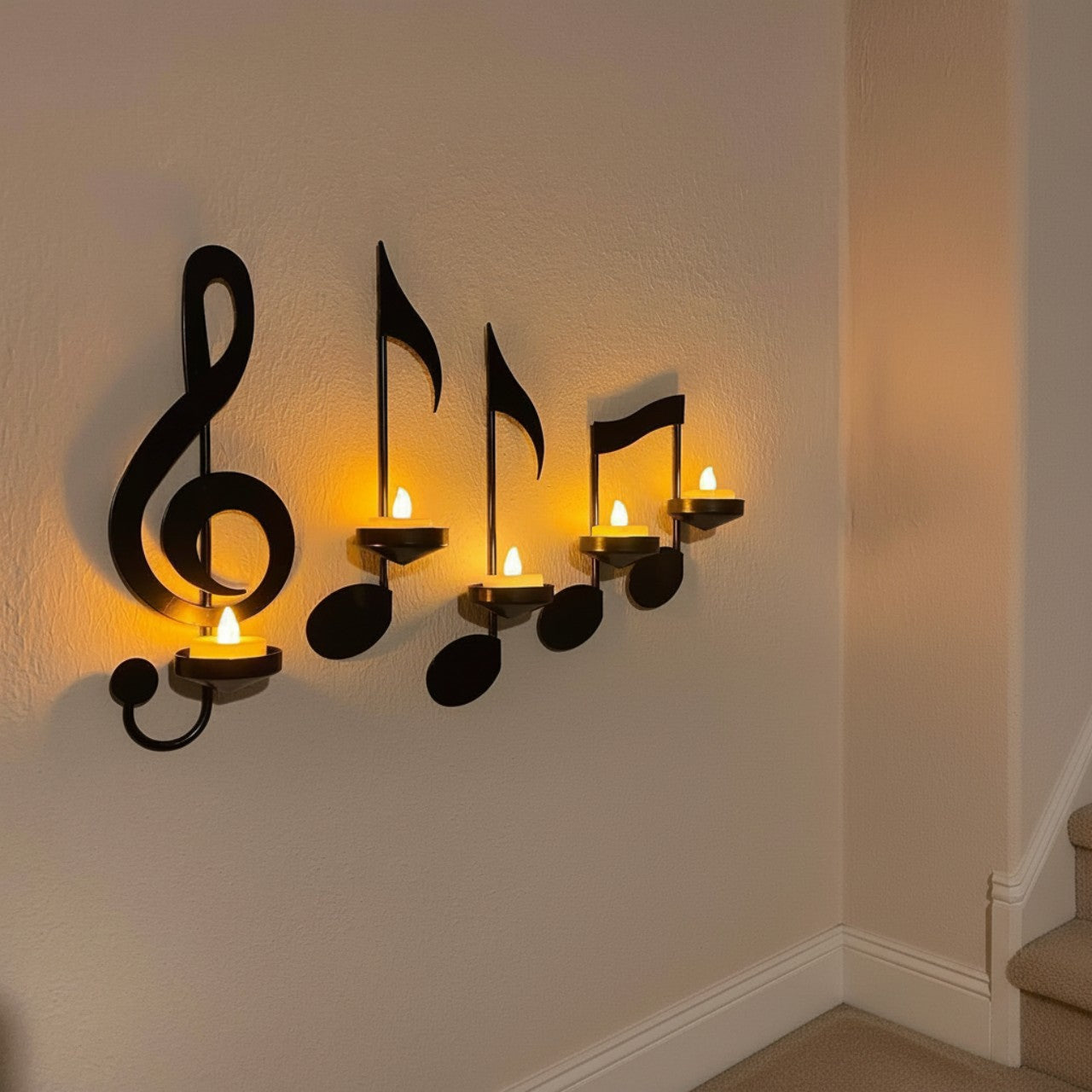Music Note Wall Candle Holders Set – Metal Art Sconce Decor