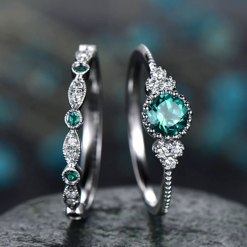 Two-piece Emerald Ring Set
