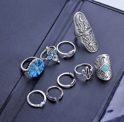 Engraved Totem Ring Set of Nine Pieces