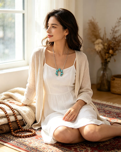 U-shaped Water-drop Turquoise Pendant Necklace
