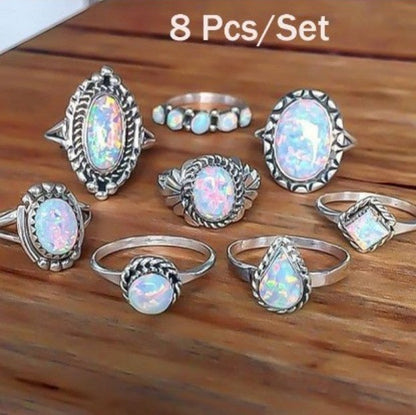 Eight-piece Australian Gemstone Ring Set