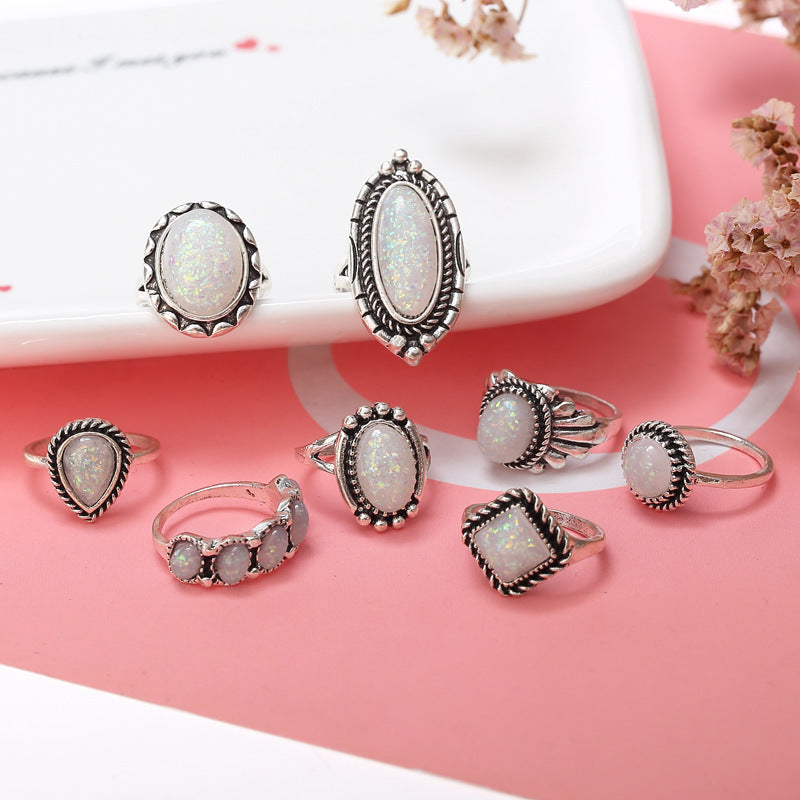 Eight-piece Australian Gemstone Ring Set