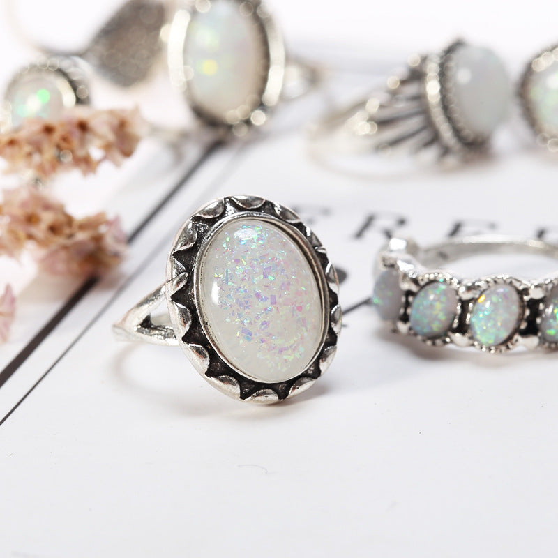 Eight-piece Australian Gemstone Ring Set