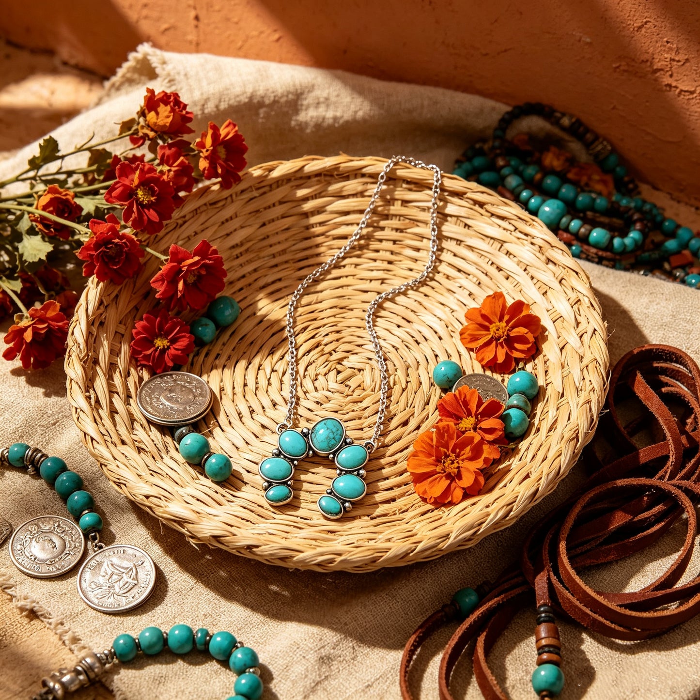 U-shaped Water-drop Turquoise Pendant Necklace