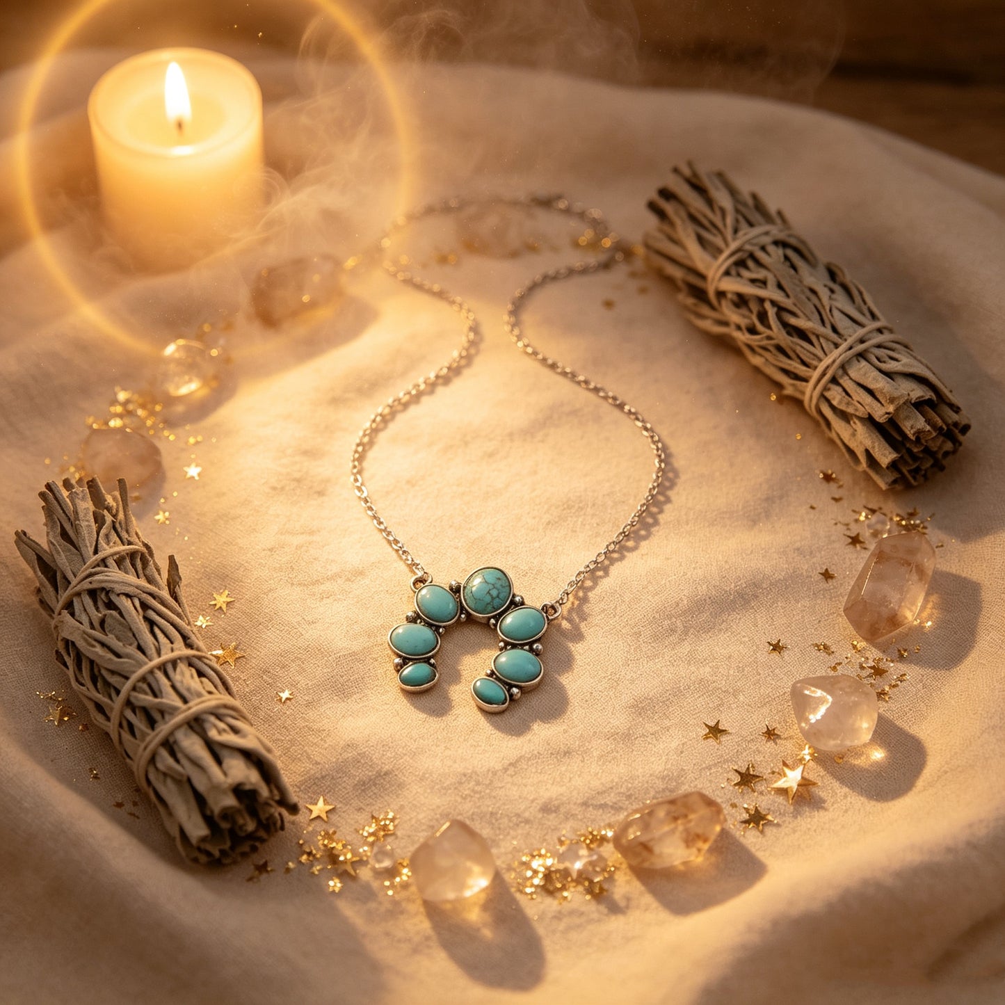 U-shaped Water-drop Turquoise Pendant Necklace