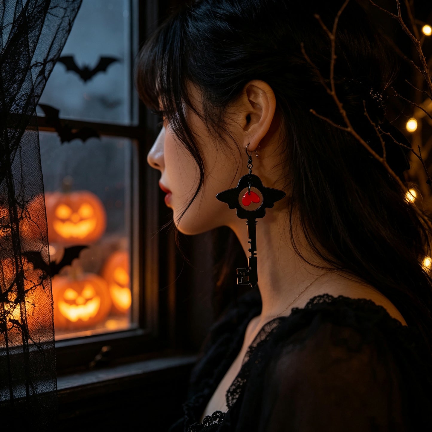 Red Heart Key Hollowed-out Acrylic Earrings