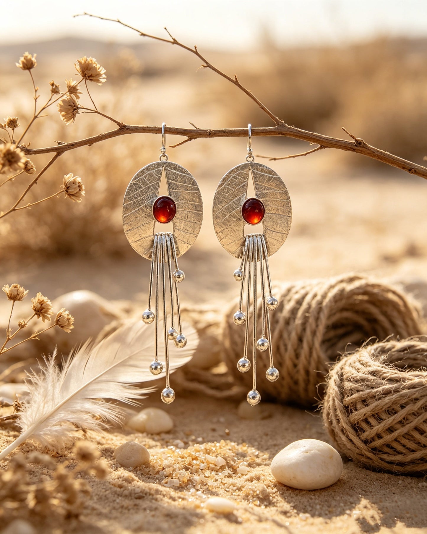 Tassel Red Agate Earrings
