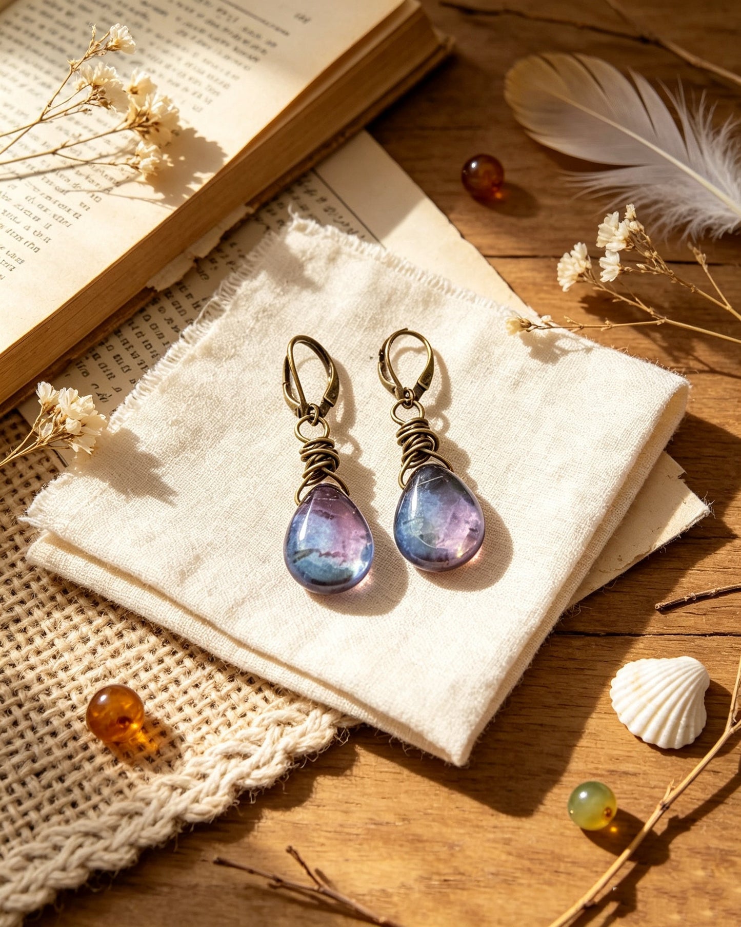 Blue/Orange Gemstone Earrings